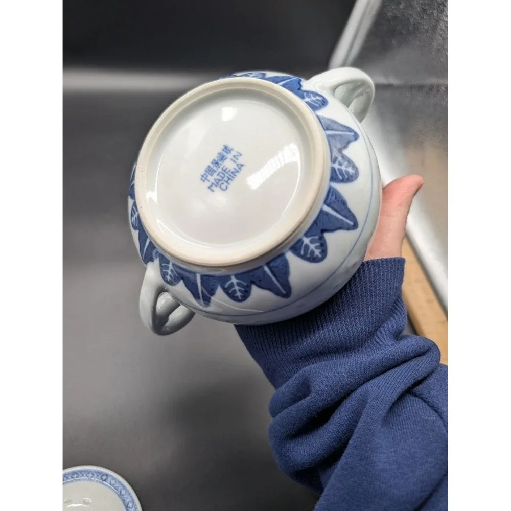 Vintage Jingdezhen Rice Grain Sugar‎ Creamer Set Chrysanthemum Porcelain Tea